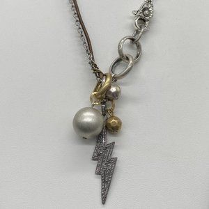 Necklace - Diamond Lightning Bolt, Brass and Pot Metals